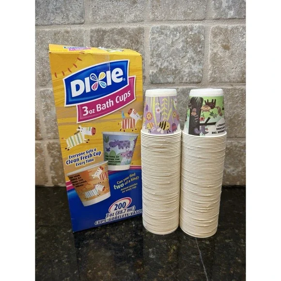 Dixie 2012 3oz Bathroom Cups 155 Count Animal Puzzles Paper Cups Open Box