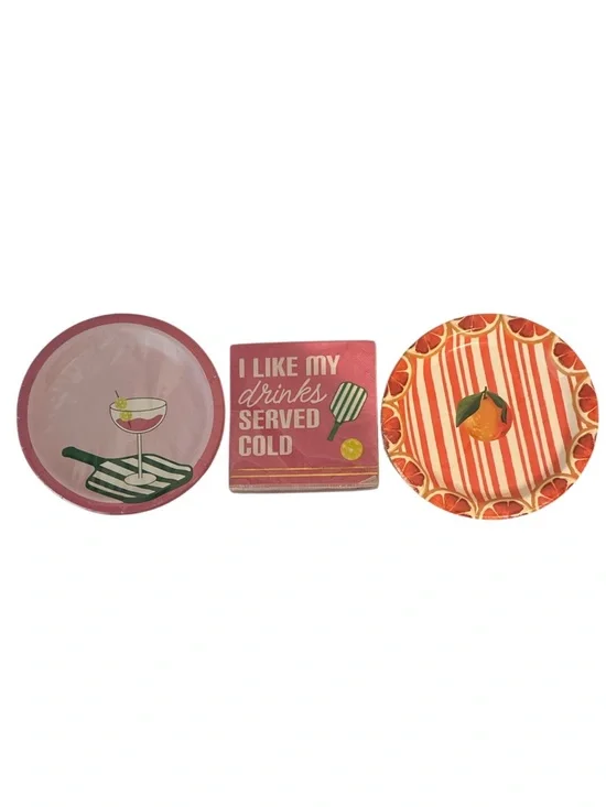 Celebrate It Pink Beverage Napkins and Snack Plates Set Cocktail Court Citrus