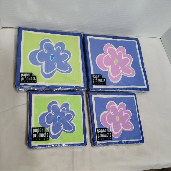 Paperproducts Design PB Flower Napkins Blue‎ Green Pink Set of 4