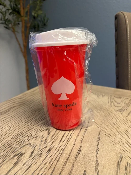 Kate Spade New York Red Travel Tumbler Mug NIP