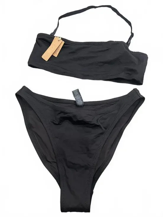 SKIMS  Signature Swim Bandeau Bikini Top & Swim Mid Coverage Bottom- SET in Onyx