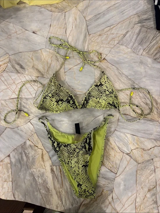 triangl swimwear Neon Lime Snake Print Triangle Bikini