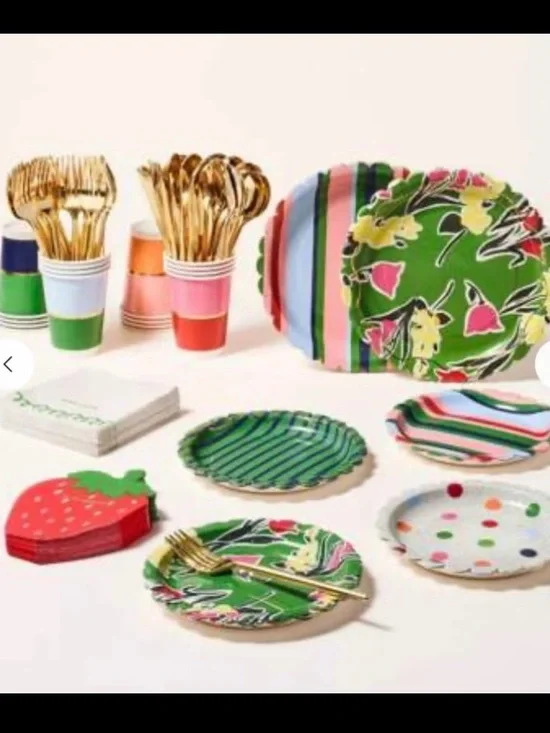 kate spade Green Floral and Multicolor Stripe Party Plates and Cups