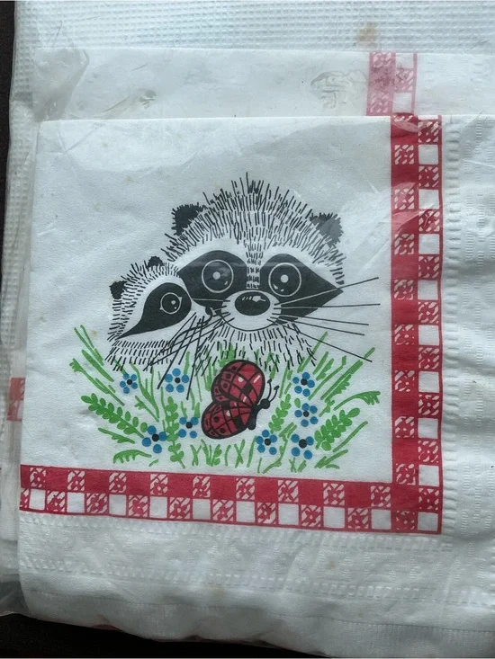 Vintage Jimothy  Raccoon Disposable Party Napkins and paper tablecloth. NIP