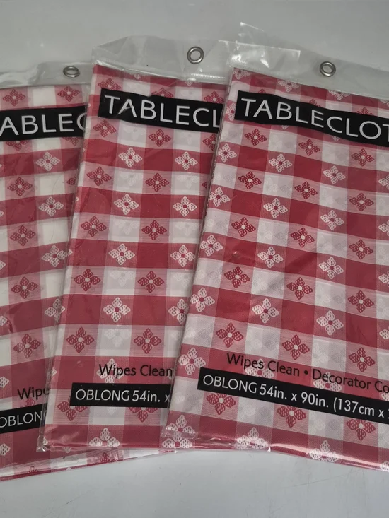 Red and White Check Disposable Tablecloth - Vinyl 3 pk bundle