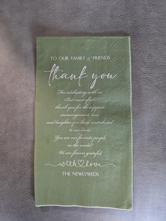 Thank You Wedding Napkins - The Newlyweds Green - 29 Count
