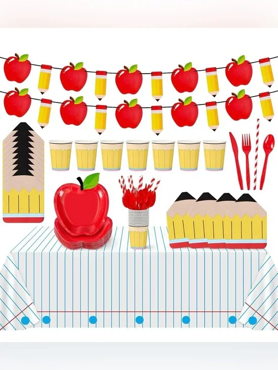 171PCS Back to School Party Supplies,School Tableware Set