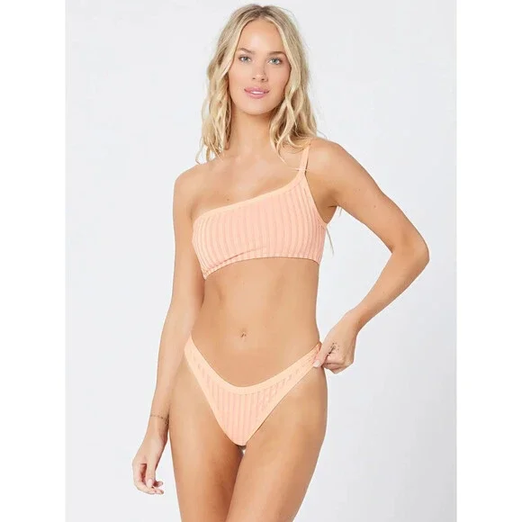 L*Space Foley Bitsy Bottom Women's Large Peach Striped Stretch Swimwear JDM1208