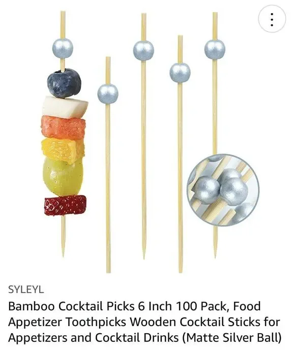 Bamboo Cocktail Picks 6 Inch 100 Pack, Food Appetizer Toothpicks Wooden Cocktail