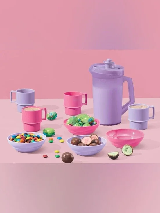 Tupperware Mini Fiesta Pink & Lavender Party Bowl and Mug Set  New