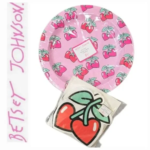 Betsey Johnson Heart Cherries Paper Plates & Napkin‎ Set