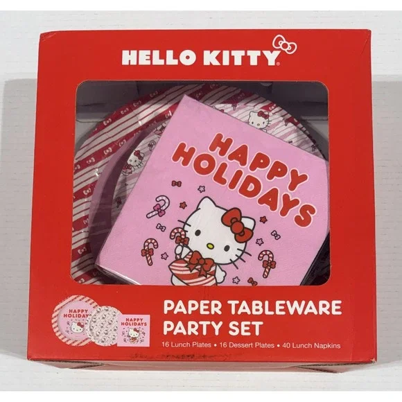 HELLO KITTY Christmas Holiday‎ Candy Cane Party Tableware Set - Plates & Napkins