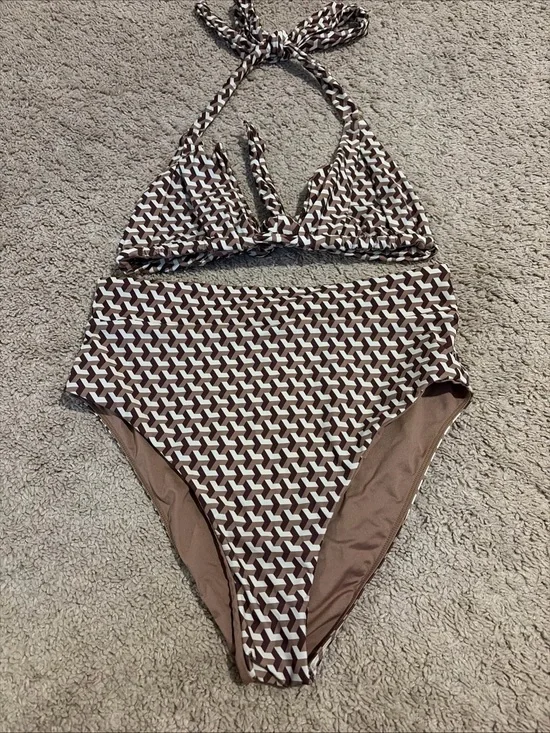Monday Swimwear Morocco Top Sorrento Bottoms Brown Husk Geo Size Large