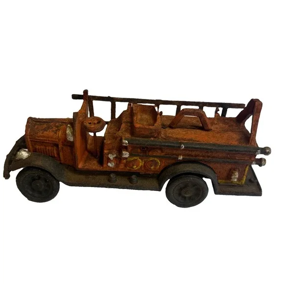 Vintage Fire Truck-Cast Iron Hook & Ladder w/ Ladder Patina