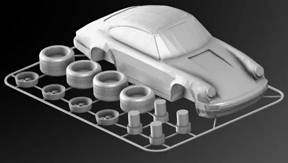 Porsche 911 Plastic Model Kit Unassembled Unpainted White Car Parts on Sprue