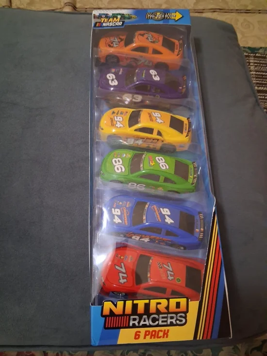 Nascar Nitro Racers 6-Pack Toy Cars - Red, Blue, Green, Yellow, Purple, Orange