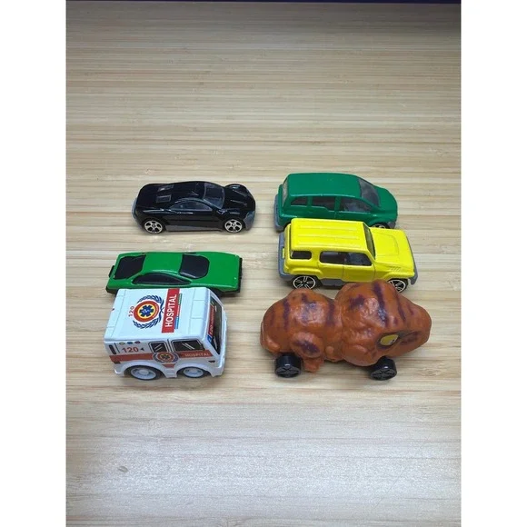 6 Pc Toy Vehicle Lot Dinosaur Car Ambulance SUV‎ Sports Cars