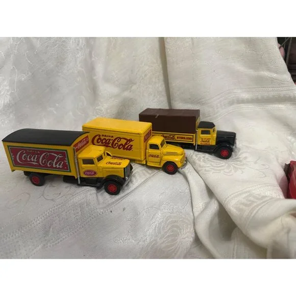 Vintage 1991 Hartoy Coca-Cola Die-Cast Toy Trucks Set Of 3 Collectible Miniature