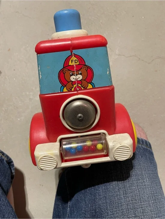 Red and Blue Fire Engine Push Toy with Rattle Beads