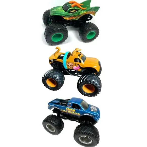 Monster Jam Diecast Monster Trucks - Scooby-Doo,  Dragon & Iron Warrior, Lot (3)