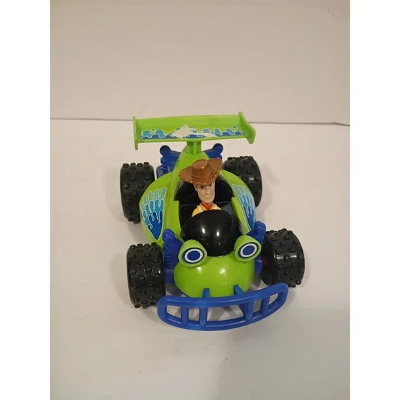 Toy Story 3 Woody RC Free Wheel Buggy Car Mattel 2009 Green Blue V1977‎