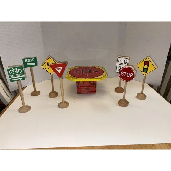 Vintage Wooden Traffic Road Signs Toy Set Lot of 8 Stop Yield  Education