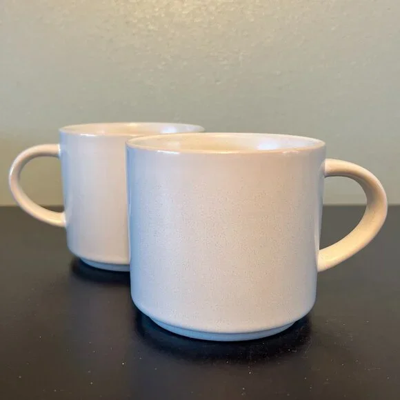 Pottery Barn MASON STONEWARE Ivory White Coffee Cups Mugs Set of 2 Stackable
