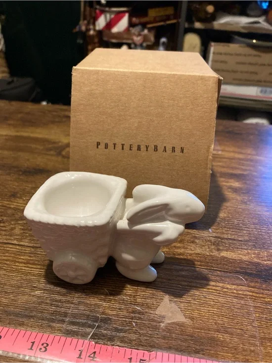 Pottery Barn white ceramic bunny wagon