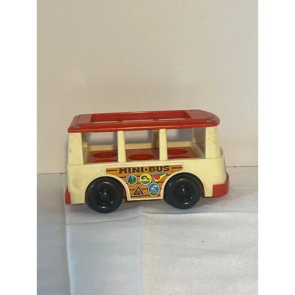 Vintage Fisher Price Little People Mini Bus Toy Red Cream‎ 1970s FP 141