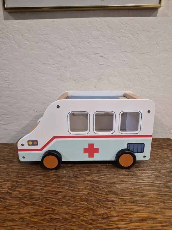 Wooden Toy Ambulance - White and Light Blue Kids Vehicle