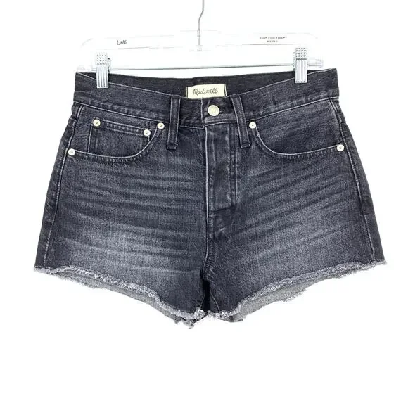 Madewell Relaxed Denim Jean Shorts Womens Size 25 Washed Black Cut Off
