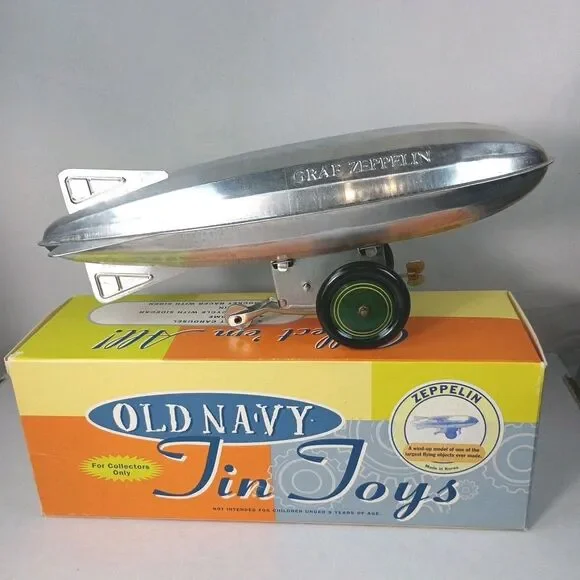 2004 Old Navy Aluminum Airship Graf Zeppelin Wind-Up Toy in Original Box WORKS!