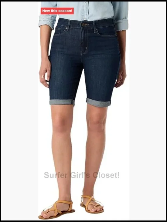 Women's Mid-Rise Bermuda Shorts Stretch Denim Plus Size Available