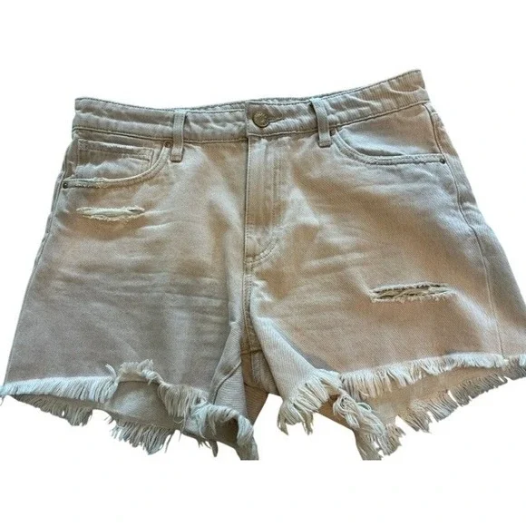 KUT from the Kloth‎ Jane Long Shorts Women Sz 6 Tan Excellent Distressed Frayed