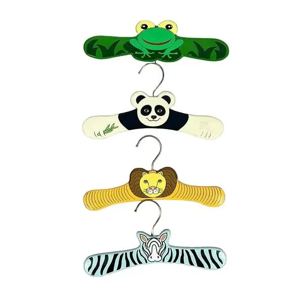 Vintage ZM International Hangers Hand Painted Animal Wood Set of 4 Retro Y2K