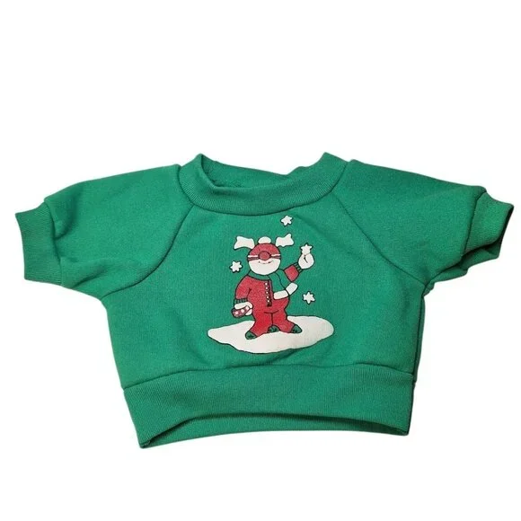 Bear‎ Doll Sweatshirt Vintage Double Sided Winter Christmas Snow Green Dress Up
