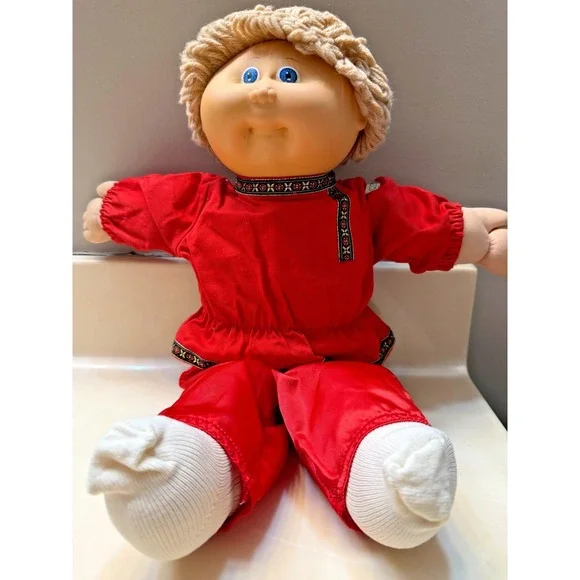 Vintage 1985 Cabbage Patch Doll Boy Blonde Hair Blue Eyes Outfit Singed Xavier