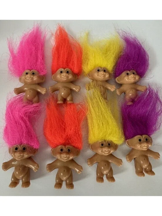 Vintage Russ Mini Magnet Good Luck Troll Lot of 8 2” Neon Hair Original Stickers