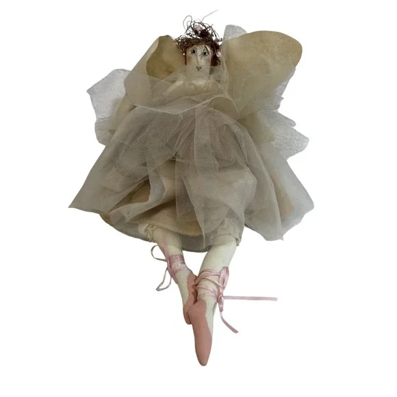 Primitive Folk Art Ballerina Angel Doll‎ Tulle Tutu Wings