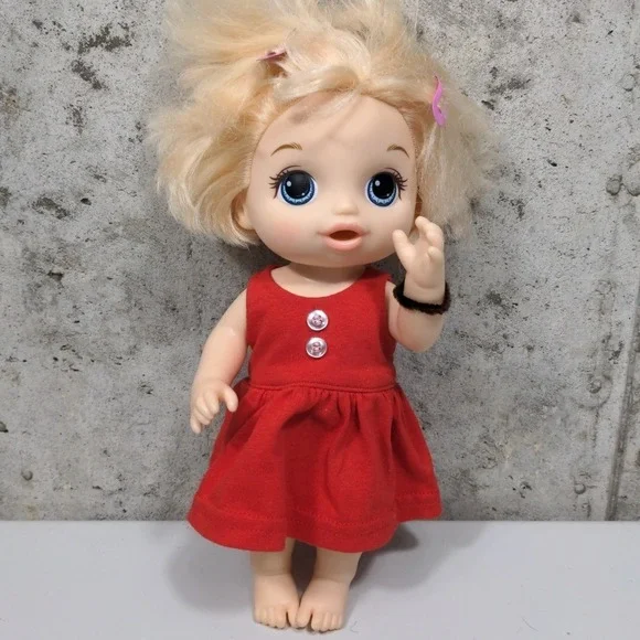Hasbro Baby‎ Alive 2017 Blonde Hair Blue Eyes Red Dress 12 inch Doll E0586 81781