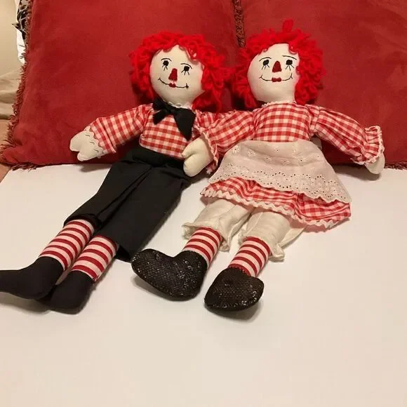 Vintage Handmade Raggedy Ann and Andy, 20”  Cottagecore, RLChristmas, heritage