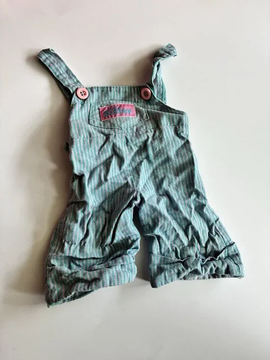 Vintage Kid Sister Doll Overalls Pink Blue Striped Romper Outfit Clothes