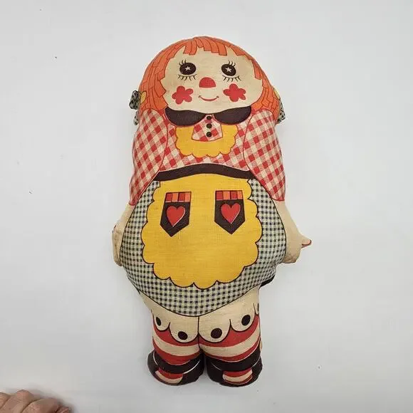 Vintage Raggedy Ann Style Stuffed Cloth Pillow Doll Handmade Cut‎ & Sew Folk Art