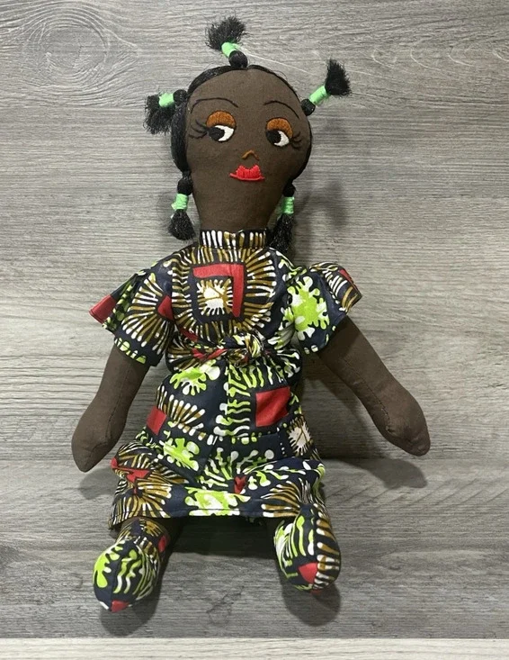 African Doll With Baby From Rwanda Cloth Rag Folk Art 13”