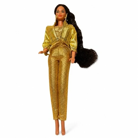 Vintage 1966 Mattel Doll Gold Metallic Jumpsuit Jacket Hong Kong Long Dark Hair