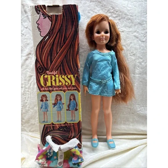 Ideal Beautiful Crissy with Hair that Grows in Blue Dress Shoes Belt And Box