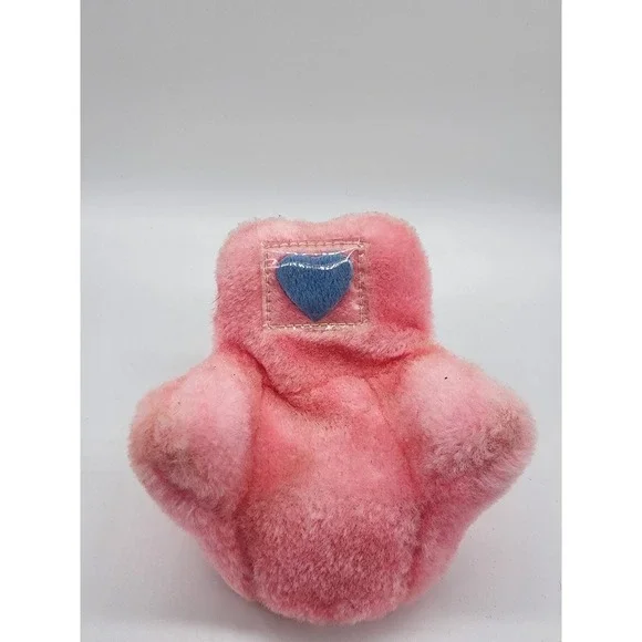Vintage Pink Fuzzy Plush Doll Chair Blue Heart Accent Miniature Furniture 4 Inch
