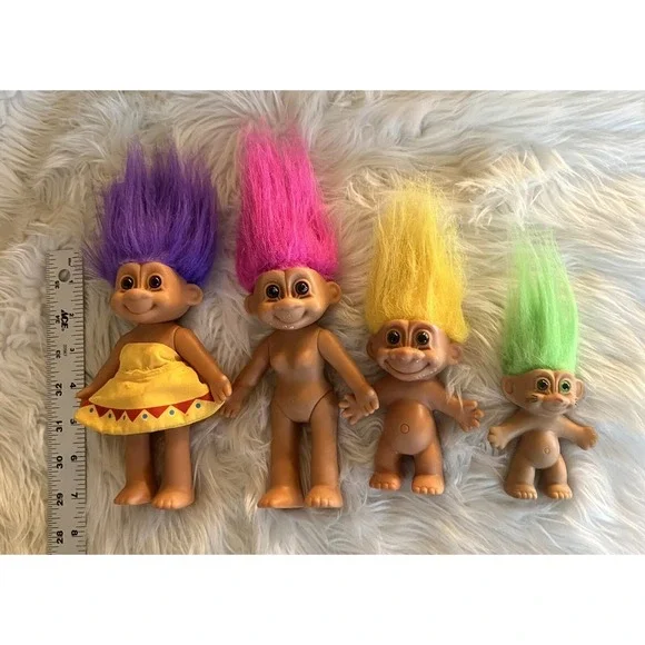 Russ Troll Dolls Lot Of 4 Read Small Pink Purple Yellow Green Hair 2