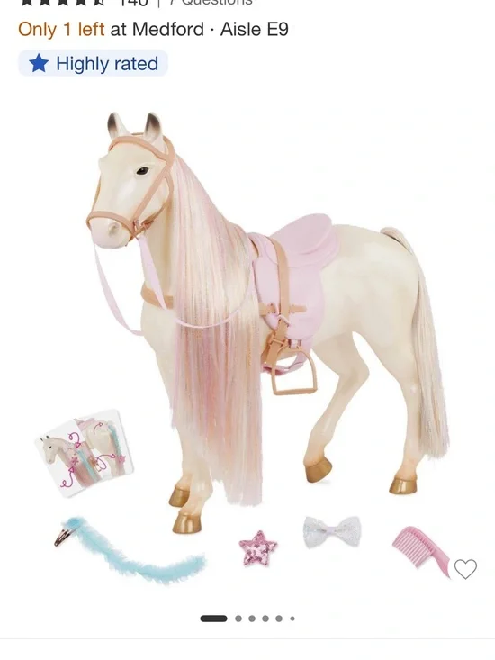 Our generation Brushable Pastel Play Horse with Pink Saddle and Shimmery Mane