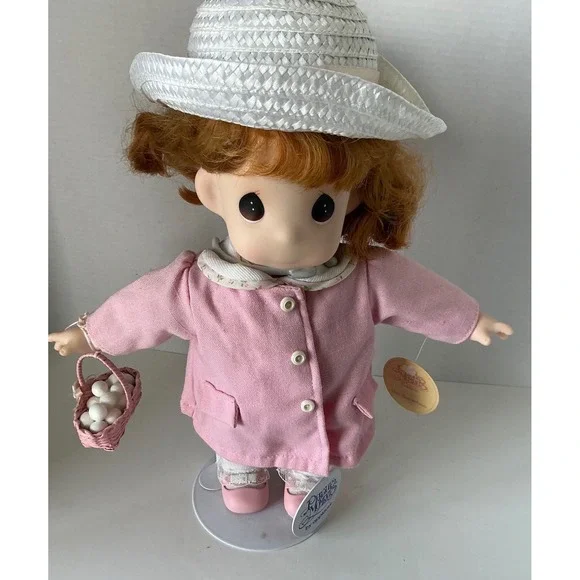 Precious Moments Vintage 1994 Vinnie Vinyl Doll Pink Coat Basket 12 Inch‎ NWT